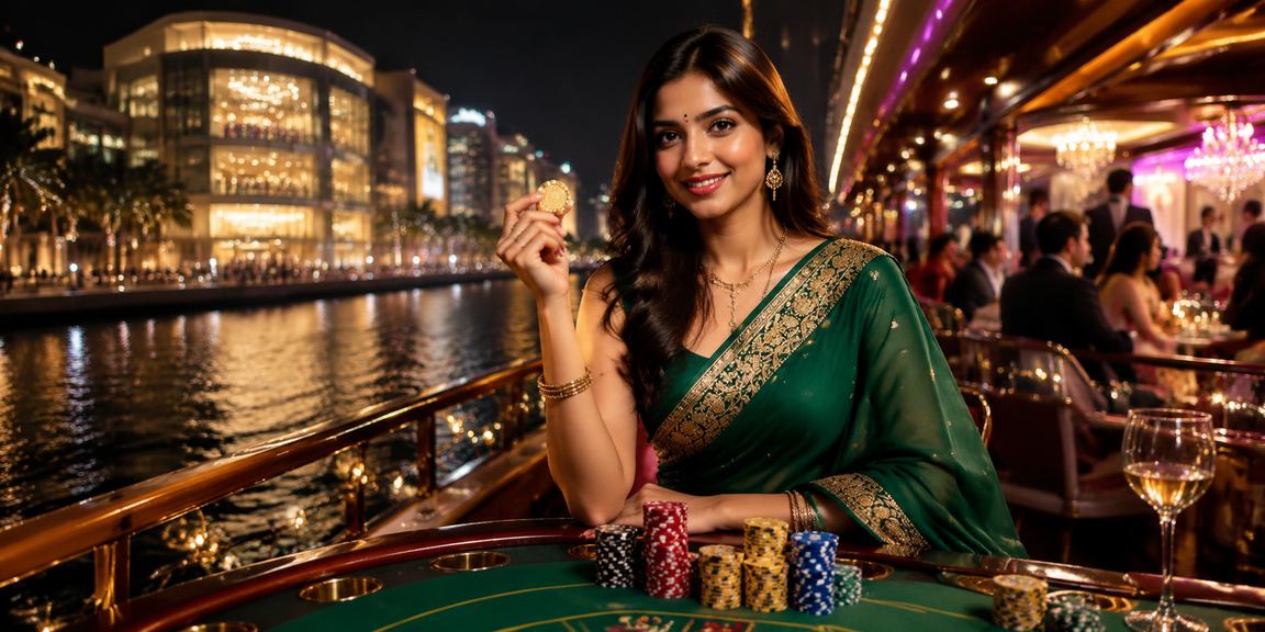 Elegant Indian woman enjoying baccarat on a mobile casino app
