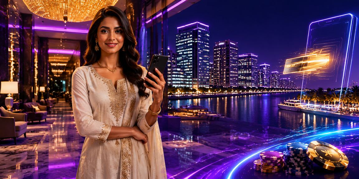Indian woman using mobile for online betting deposit